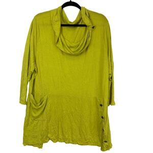 Chalet Green Cowl Neck Long Sleeve Button Detail Pocket Tunic 1X Made In USA